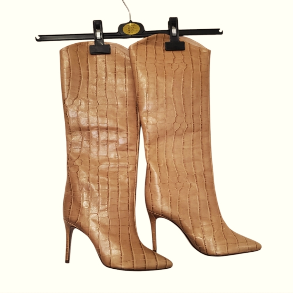 SCHUTZ Tan Croc-Embossed Heeled Boots